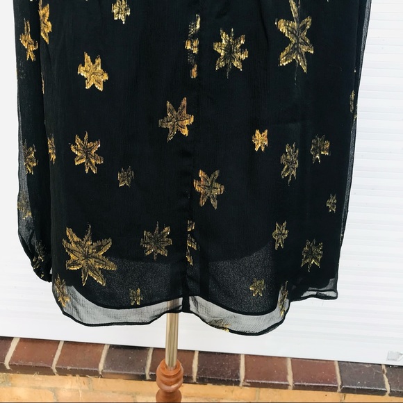 BEC & BRIDGE Black Sheer Cold Shoulder Top Silk Gold Stars Casual Dressy Size 8 - Picture 7 of 8